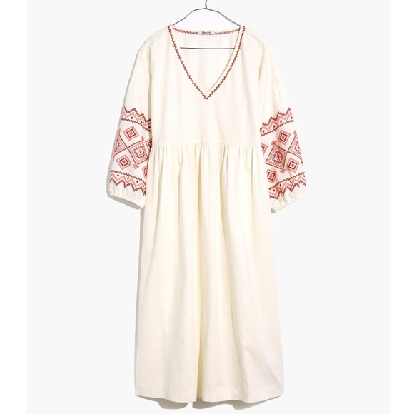 Madewell Dresses & Skirts - New MADEWELL Size M Embroidered-Sleeve Popover Midi Dress